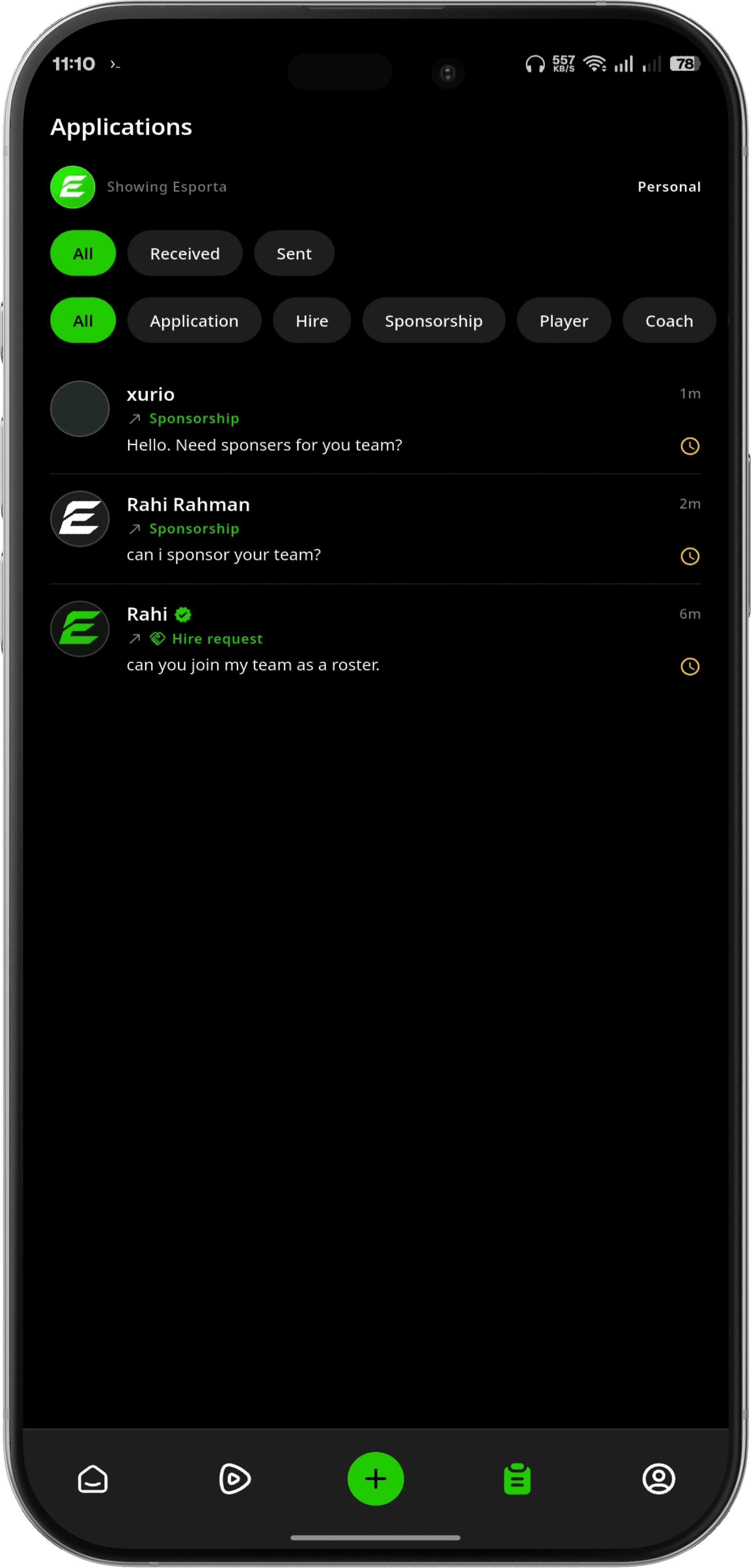Esporta recruitment applications