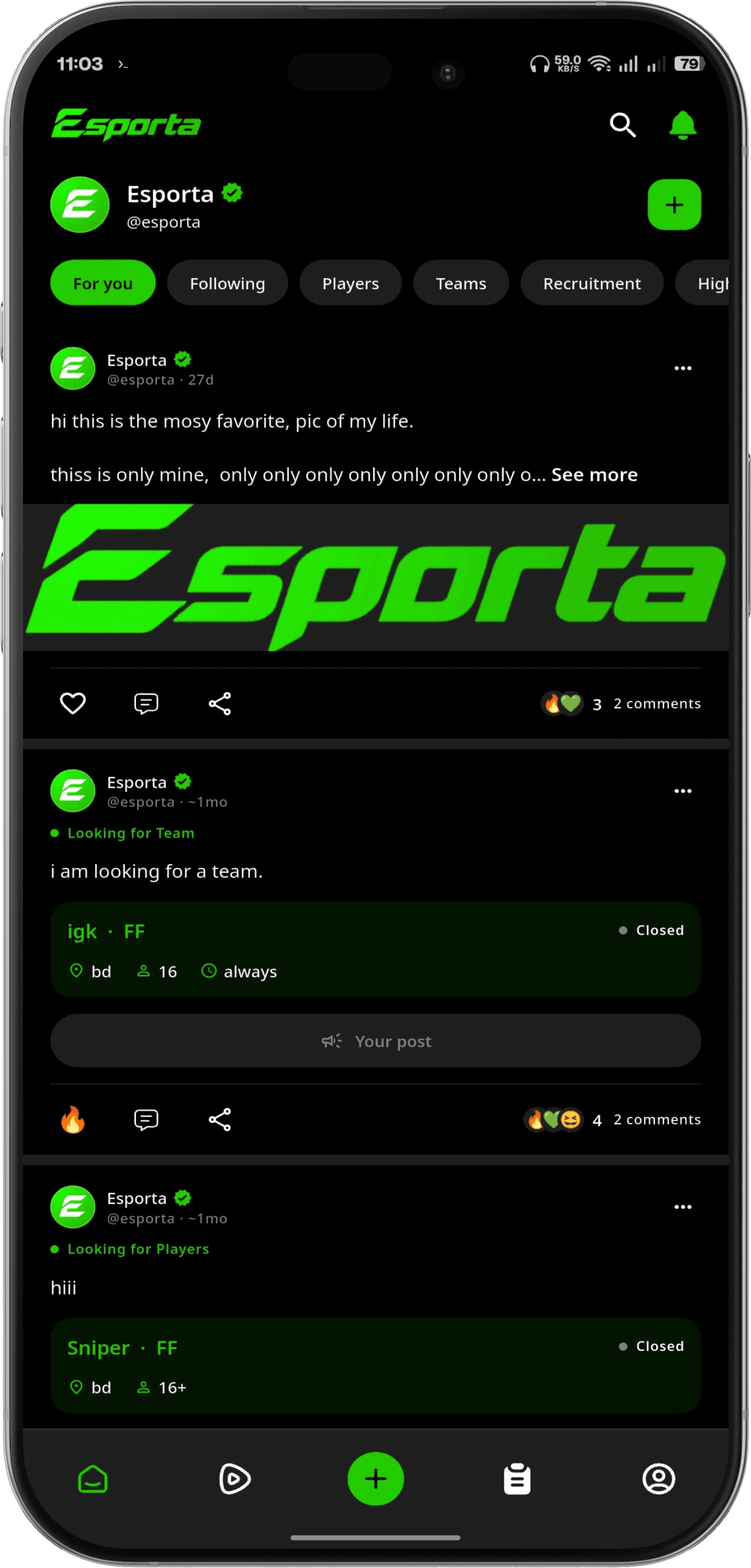Esporta home feed